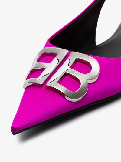 Shop Balenciaga Fuchsia Bb Logo Satin Slingback Flats In 5620 Fuchsia Pink
