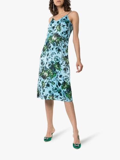 Shop Erdem Vivianne Floral Print Silk Slip Dress In Blue