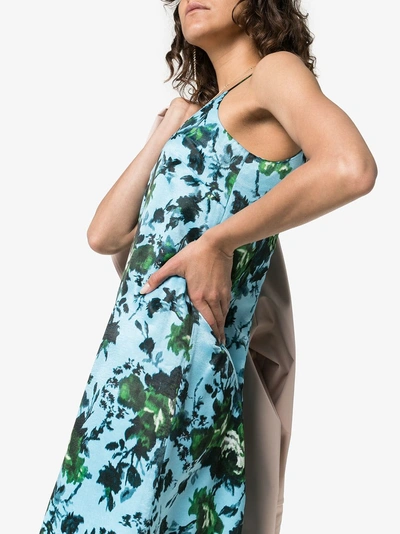 Shop Erdem Vivianne Floral Print Silk Slip Dress In Blue