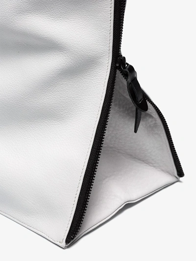 Shop Yohji Yamamoto White Logo Leather Tote Bag