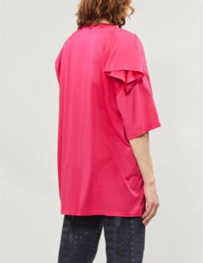 Shop Raf Simons Deconstructed-sleeve Cotton-jersey T-shirt In Fuchia