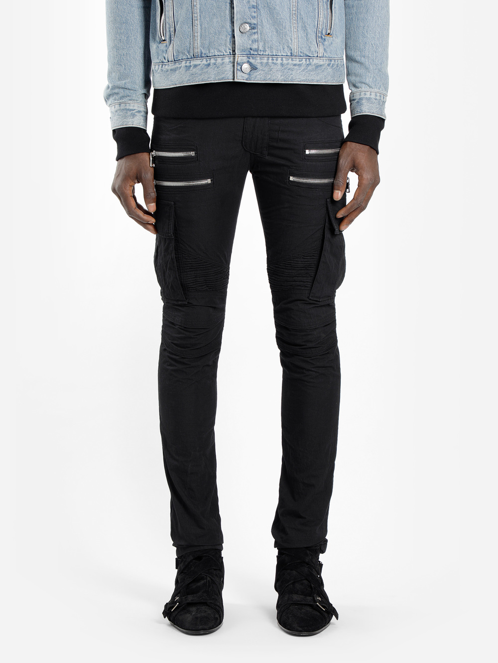 Balmain Biker-style Cotton-blend Cargo Trousers In Colour Black | ModeSens