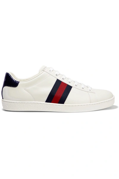 Shop Gucci Ace Watersnake And Canvas-trimmed Leather Sneakers In White