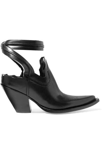 Shop Maison Margiela Distressed Cutout Leather Ankle Boots In Black