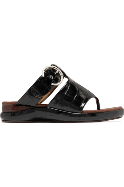 Shop Chloé Wave Croc-effect Leather Sandals In Black