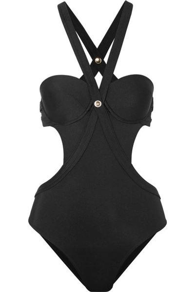 Shop Versace Intero Cutout Swimsuit In Black