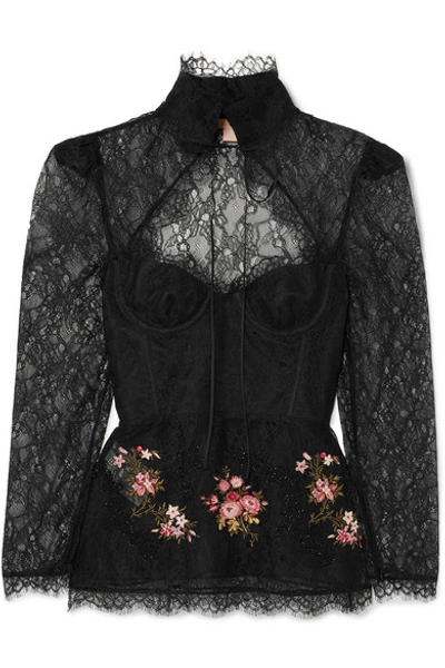 Shop Brock Collection Oliera Tie-detailed Embellished Corded Lace Blouse In Black