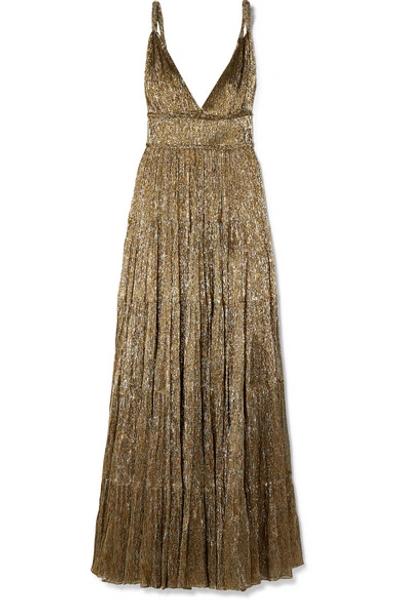 Shop Oscar De La Renta Tiered Silk-blend Lamé Gown In Gold