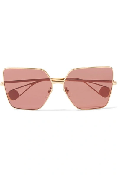 Shop Gucci Square-frame Gold-tone Sunglasses