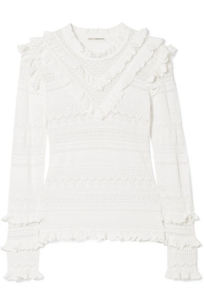 Shop Ulla Johnson Austen Crochet-knit Cotton-blend Sweater In White