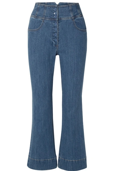 Shop Ulla Johnson Ellis Cropped High-rise Flared Jeans In Mid Denim