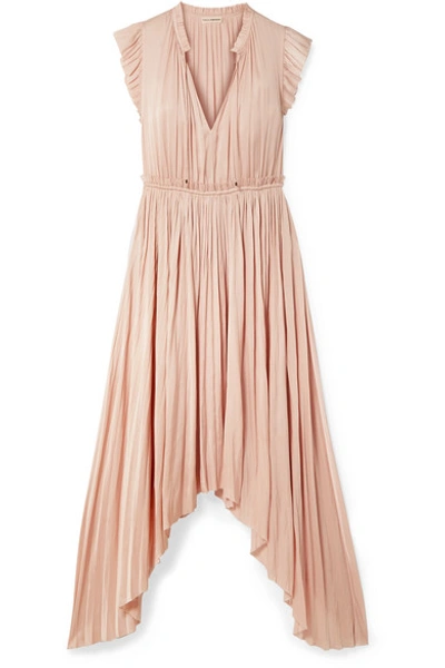 Shop Ulla Johnson Senna Asymmetric Satin Midi Dress In Pastel Pink