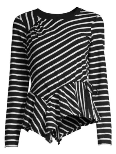 Shop Parker Farris Long Sleeve Asymmetric Top In Black White Stripes