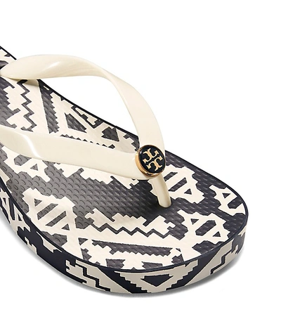 Shop Tory Burch Printed Carved Wedge Flip-flop In Perfect Ivory /  Tapestry Geo