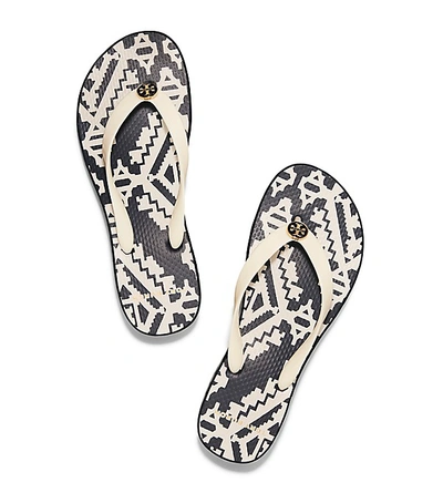 Shop Tory Burch Printed Carved Wedge Flip-flop In Perfect Ivory /  Tapestry Geo