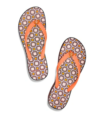 Shop Tory Burch Printed Carved Wedge Flip-flop In Fresh Melon/ballet Pink Octagon