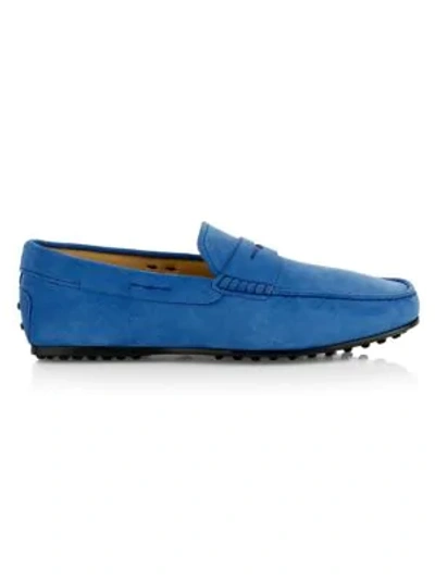 Shop Tod's City Gommini Penny Suede Drivers In Light Blue