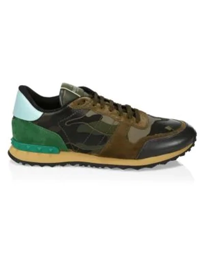 Shop Valentino Garavani Rockrunner Camouflage Sneaker In Green