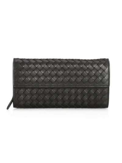 Shop Bottega Veneta Woven Leather Wallet In Black