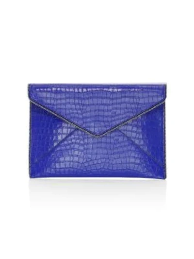 Shop Rebecca Minkoff Leo Croc-embossed Leather Envelope Clutch In Bright Blue