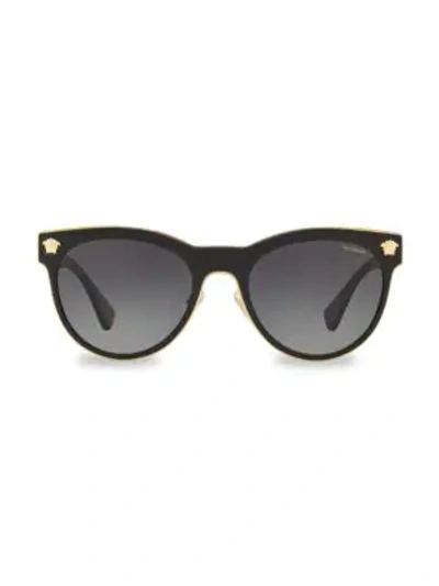 Shop Versace 54mm Medusa Polarized Round Logo Sunglasses In Black