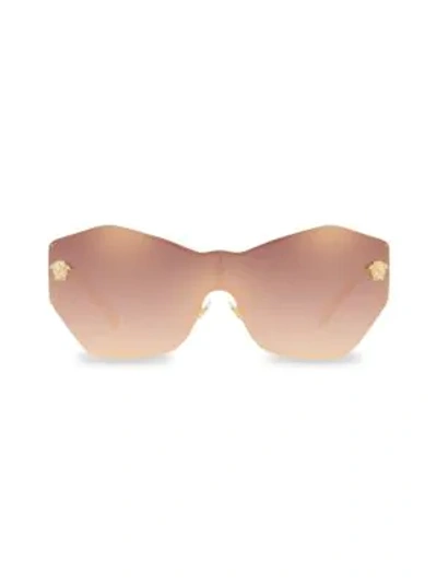 Shop Versace Women's 143mm Geometric Shield Sunglasses In Rose Gold