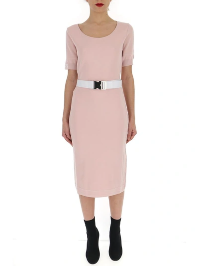 Shop Fendi Knit Midi Dress In Pink