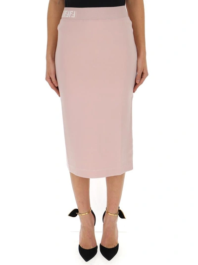 Shop Fendi Knit Midi Skirt In Pink