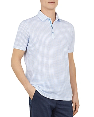 Shop Ted Baker Flee Geometric Print Regular Fit Polo Shirt In Blue