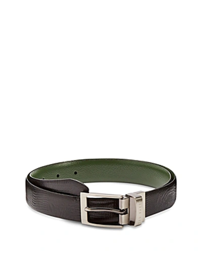 Shop Ted Baker Josef Lizard-embossed Leather Reversible Belt In Black