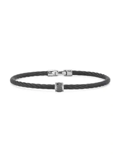 Shop Alor Women's Black Diamond 18k White Gold Single Cable Bracelet