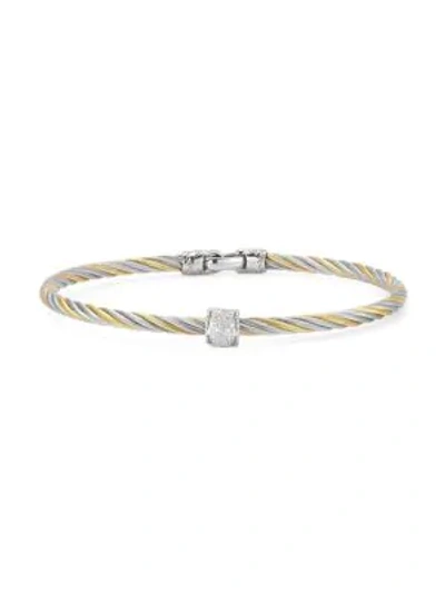 Shop Alor 18k Yellow Gold Stainless Steel Diamond Cable Bracelet In Two Tone