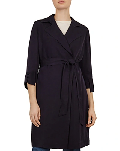 Shop Ted Baker Danniar Bow Detail Trench Coat In Navy