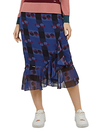 Shop Ted Baker Colour By Numbers Kortez Robot-print Midi Skirt In Bright Blue
