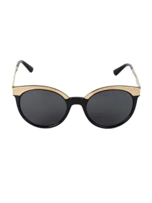 Versace 55mm Studded Trim Round Sunglasses In Black Gold | ModeSens