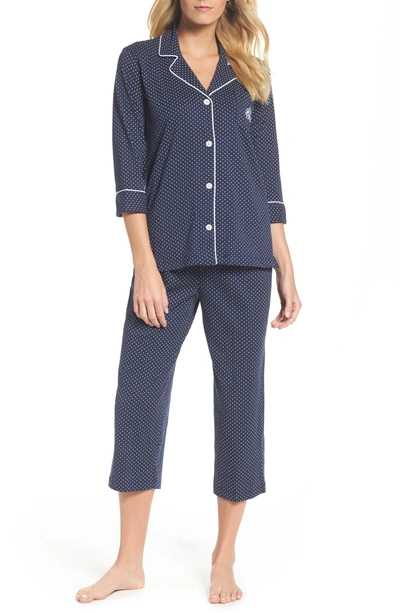Ralph Lauren Knit Crop Cotton Pajamas In Navy Dots | ModeSens