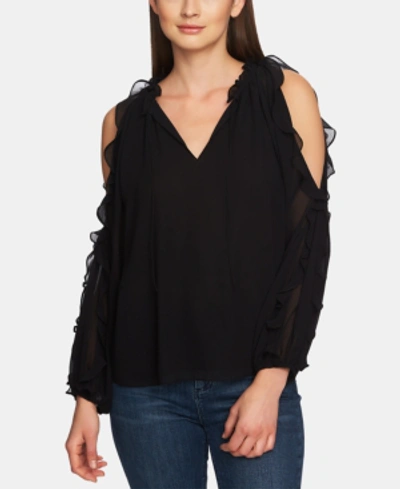 Shop 1.state Ruffled Cold-shoulder Top In Rich Black