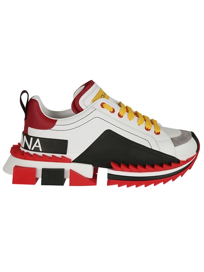 Shop Dolce & Gabbana Super King Sneakers In Bianco Rosso
