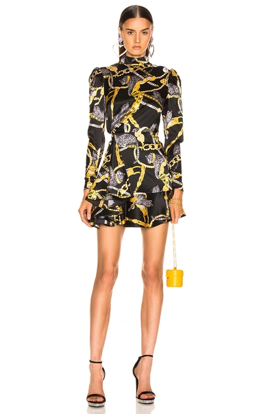 Shop Alessandra Rich Jewelry Print Mini Dress In Black