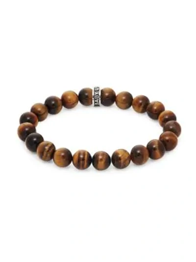 Shop King Baby Studio Men's Tiger's Eye & Sterling Silver Beaded Bracelet In Brown