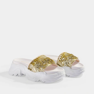 Shop N°21 N21 | Billy Exaggerated Sole Sequined Slides In Gold Paillettes And White Calfskin