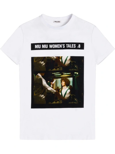 Shop Miu Miu Tales Jersey T-shirt In White