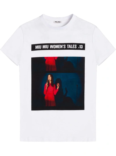 Shop Miu Miu Tales Jersey T-shirt In White