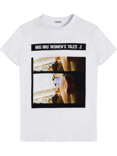 Shop Miu Miu Tales Jersey T-shirt In White