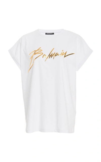 Shop Balmain Cotton-jersey Logo T-shirt In White