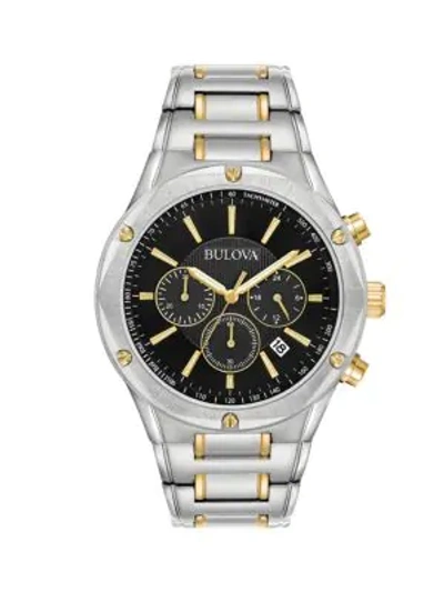 Shop Bulova Sport Two-tone Stainless Steel Bracelet Chronograph Watch In Gold
