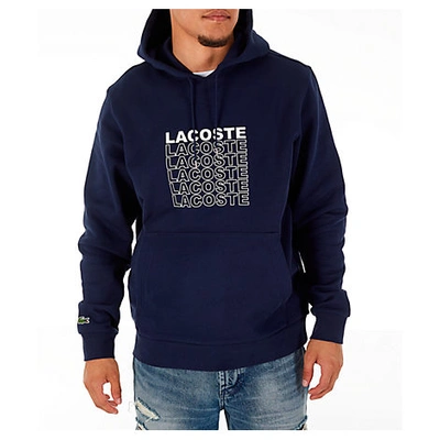 Shop Lacoste Men's Allover Print Hoodie In Blue Size Large Cotton/fleece