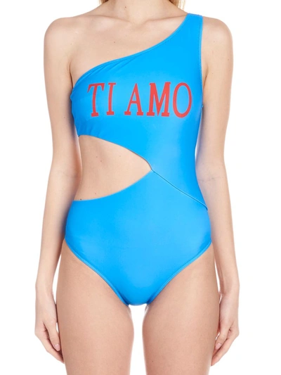 Shop Alberta Ferretti Ti Amo Swimsuit In Light Blue