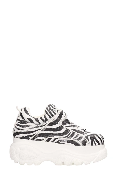 Shop Buffalo Low White And Black Leather Zebra Platform Sneakers