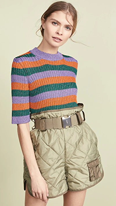 Shop Ganni Striped Knit Top In Block Colour